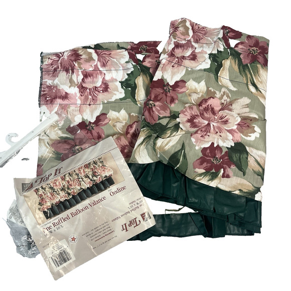 Vintage One Ruffled Balloon Valance Ondine Country Floral Green Pink 90's Y2K - Picture 1 of 11